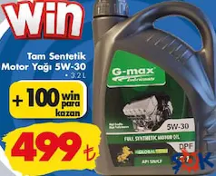 WİN TAM SENTETİK MOTOR YAĞI 5W-30 3,2 L indirimli fiyat WİN TAM SENTETİK MOTOR YAĞI 5W-30 3,2 L fiyat ve kampanya bilgisi